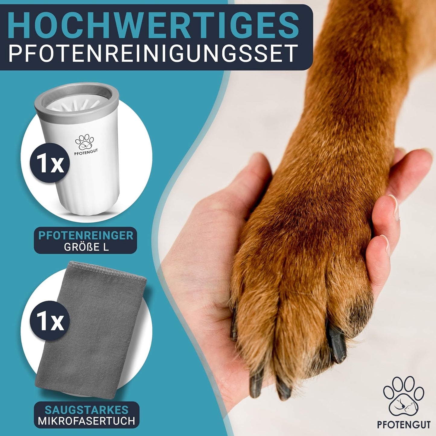 Pfotenreiniger für Hunde inkl. Mikrofaser-Handtuch, L