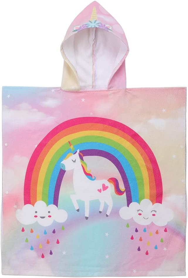 Badetuch-Poncho für Kinder mit Regenbogen-Einhorn-Motiv, Regenbogen Einheitsgröße