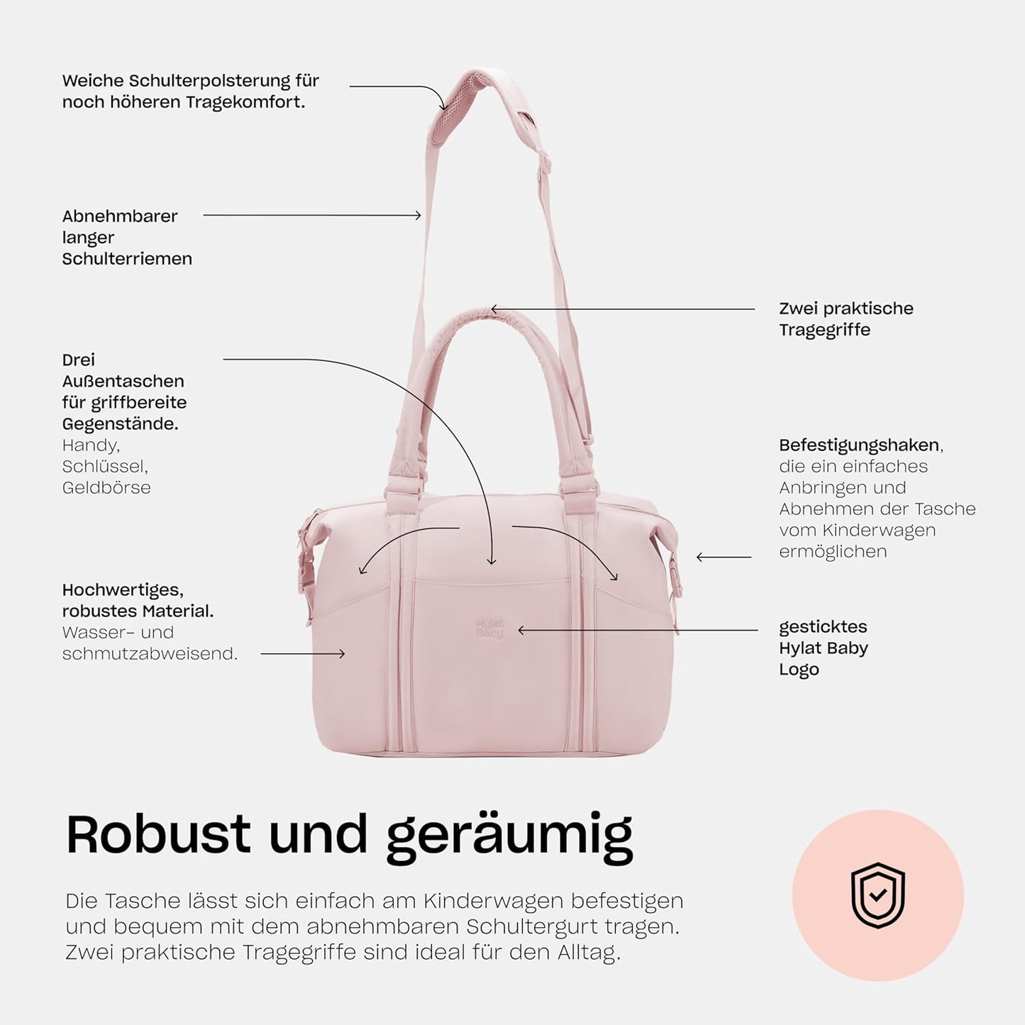 Baby Wickeltasche mit gepolstertem Fach, wasserdicht, Rosa