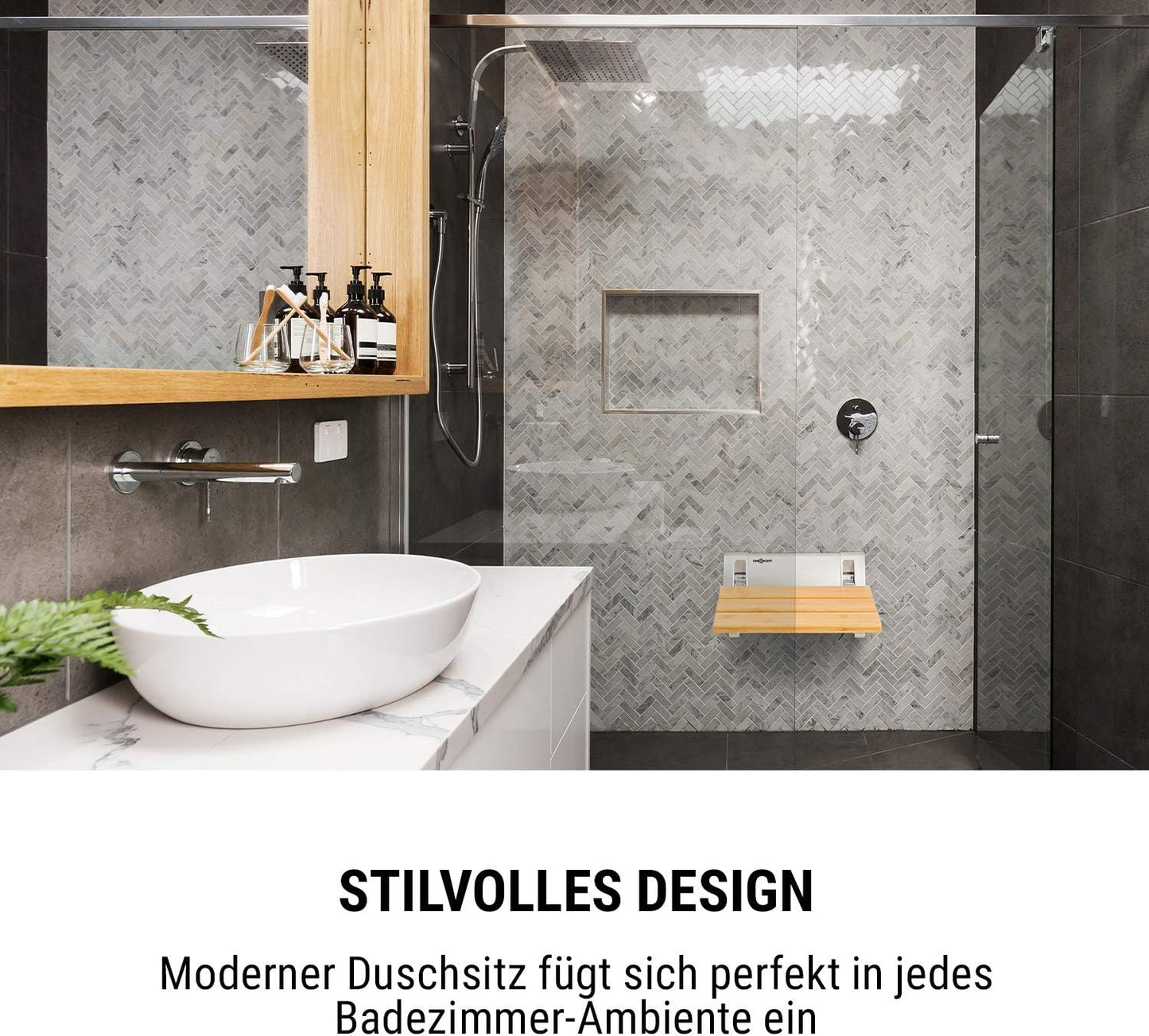 Klappbarer Duschsitz Arielle mit Bambus-Sitzfläche, Arielle, Braun