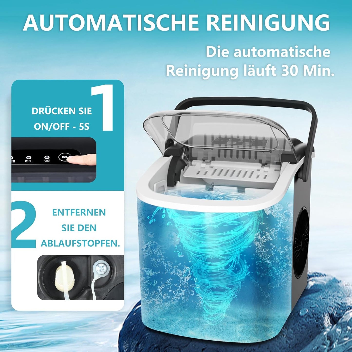 Eiswürfelmaschine, 1.2L, Schwarz-12kg