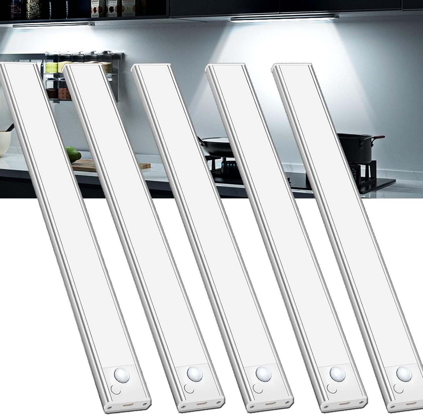 Kabellose LED-Unterbauleuchten mit Bewegungsmelder (5 Stück), 20CM-5 Stück Weiss
