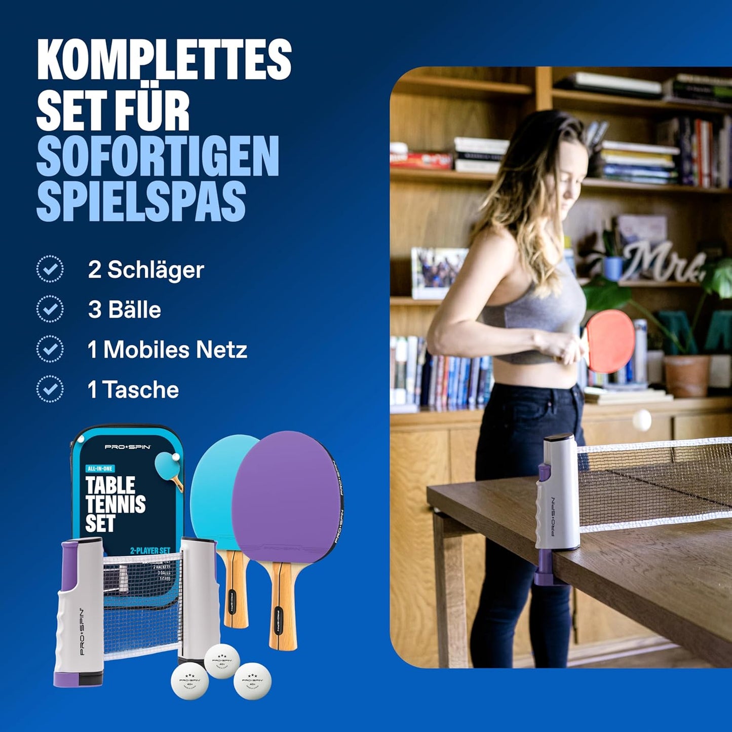 Tischtennisschläger-Set, Set für 2 Spieler | Lila/Blau