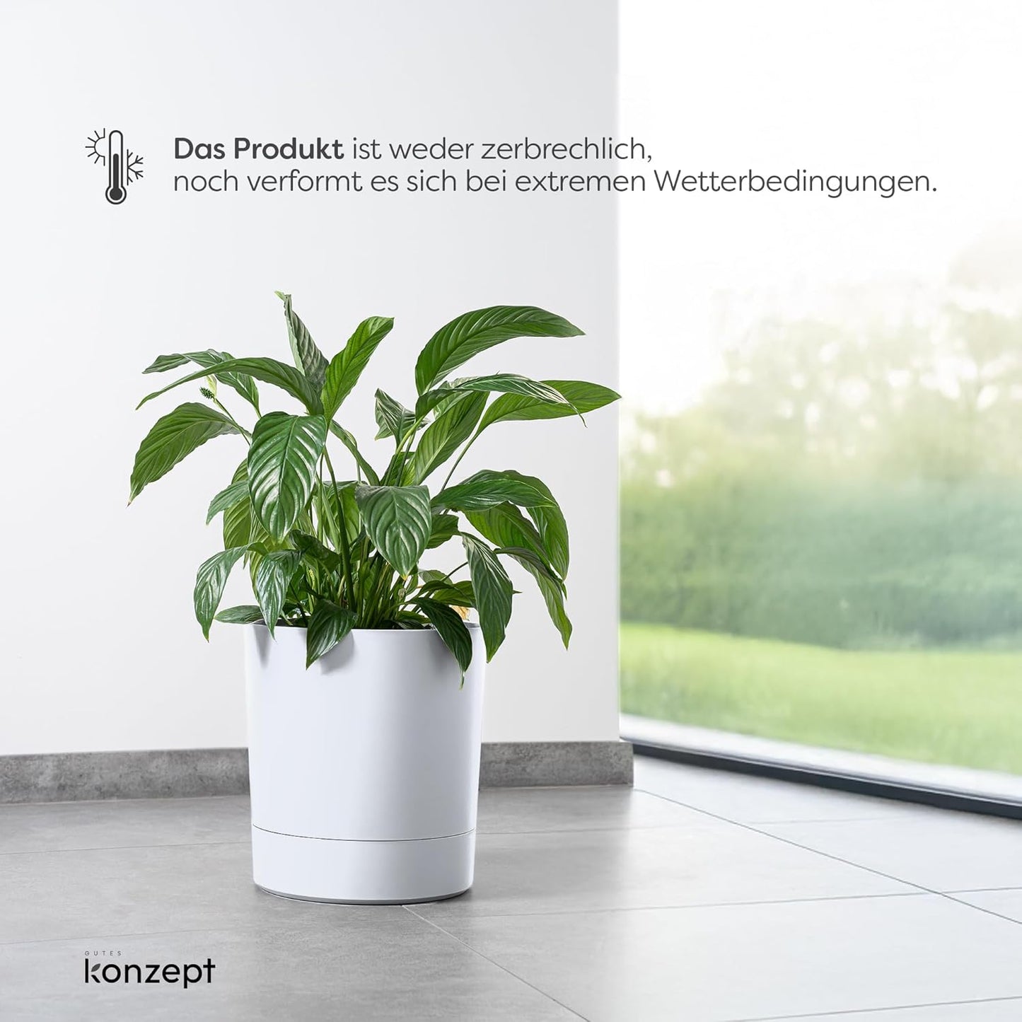 Grosser Blumentopf mit Untersetzer, Weiss 38 cm