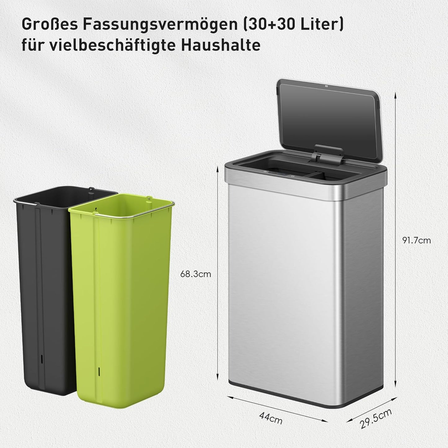 Nova Mülleimer mit Sensor, 2x30L, 30+30 Liter