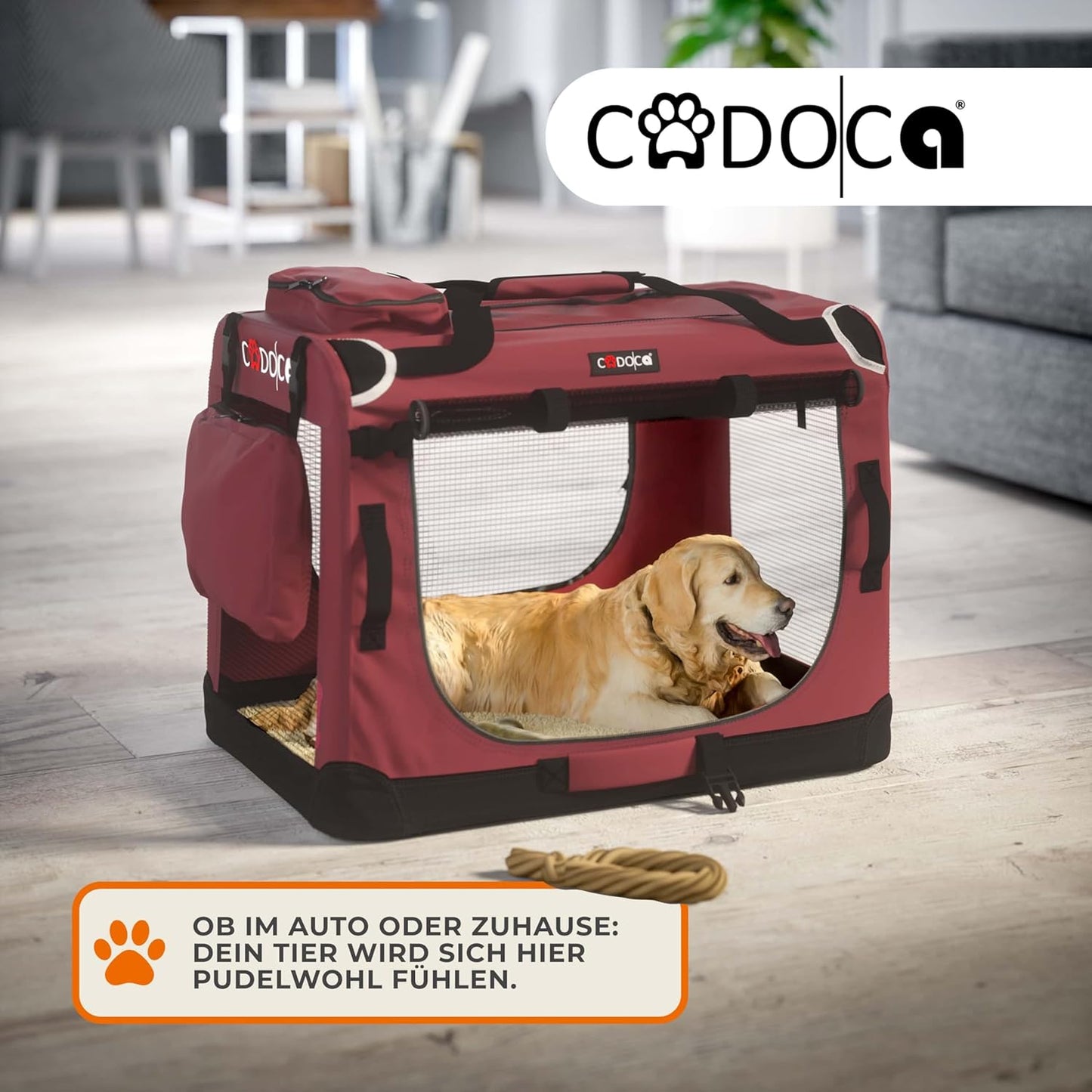 Faltbare Hundetransportbox XL für Auto und Reisen, L 82 x B 56 x H 58 cm Dunkelrot