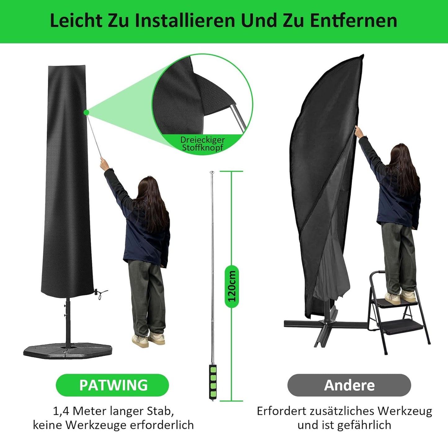 Sonnenschirm Schutzhülle mit Stab, Schwarz 196*30*50cm