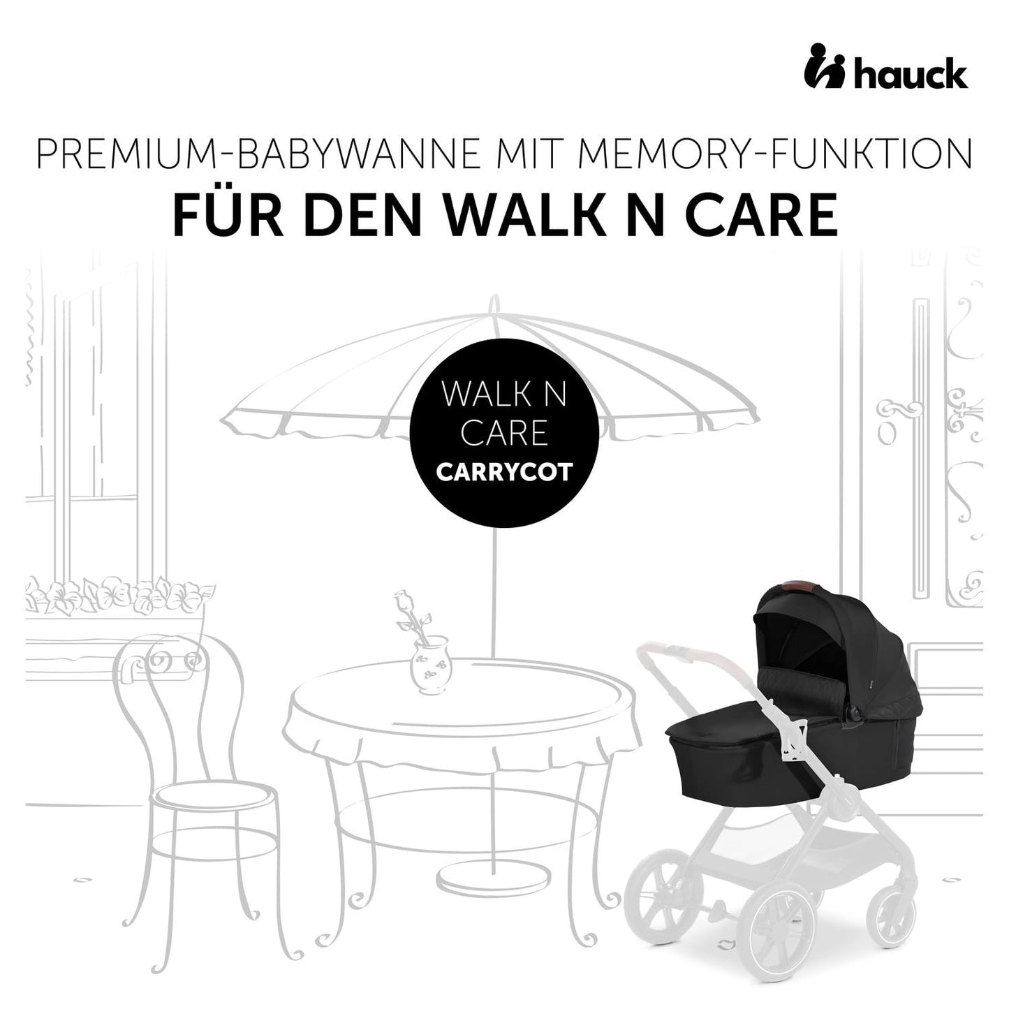 Babywanne Walk N Care mit Memory-Knöpfen für Kinderwagen, Black Babywanne