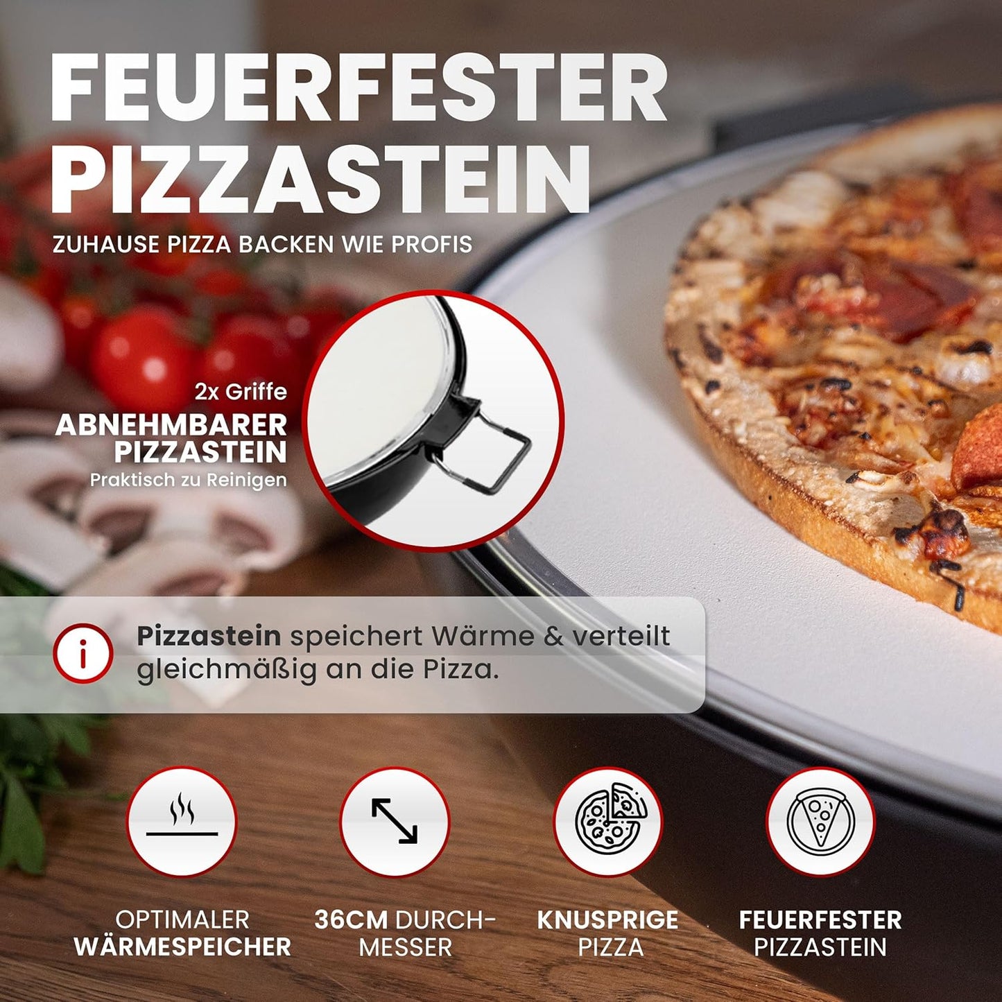 Elektrischer Pizzaofen mit Pizzastein & Sichtfenster