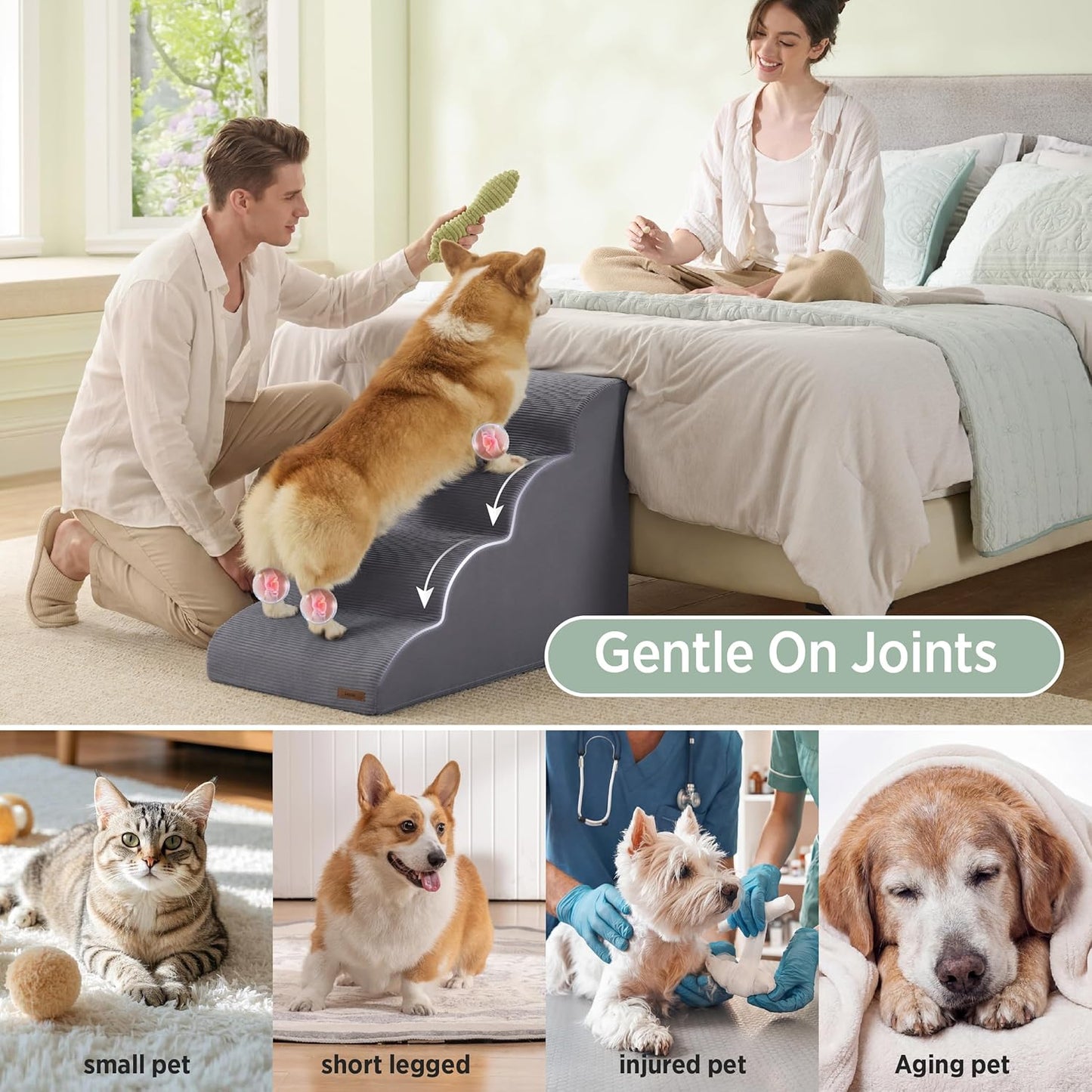 2-stufige Hundetreppe mit abnehmbarem Bezug, Grau 2-Stufen (40x40x30 cm)