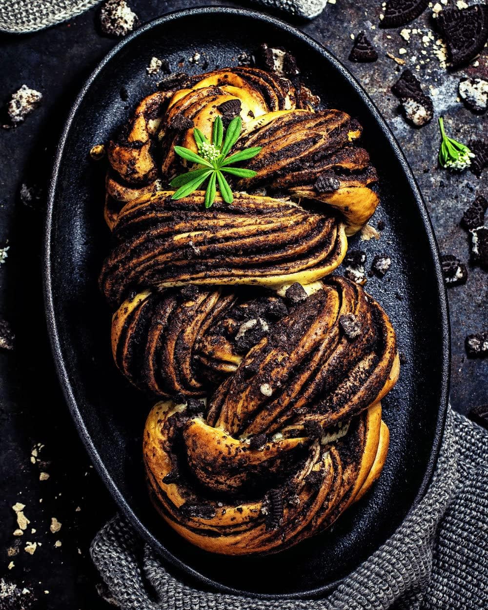 Servierpfännchen mit Holzunterlage und abnehmbarem Griff, 1 Gusseisen