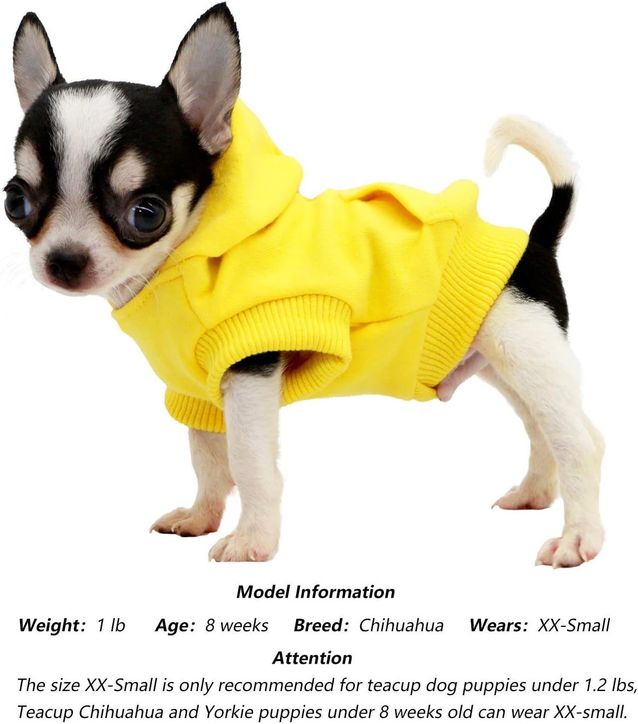 Hunde Hoodie für kleine Hunde, XX-Small (Pack of 1) gelb