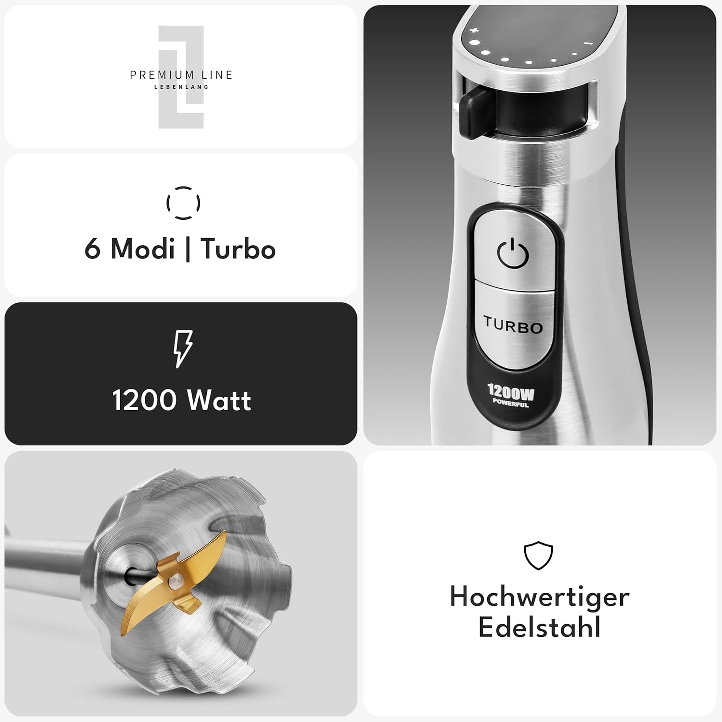 6-teiliges Stabmixer-Set mit Zubehör, Stabmixer Set 6 Teilig - 1200W