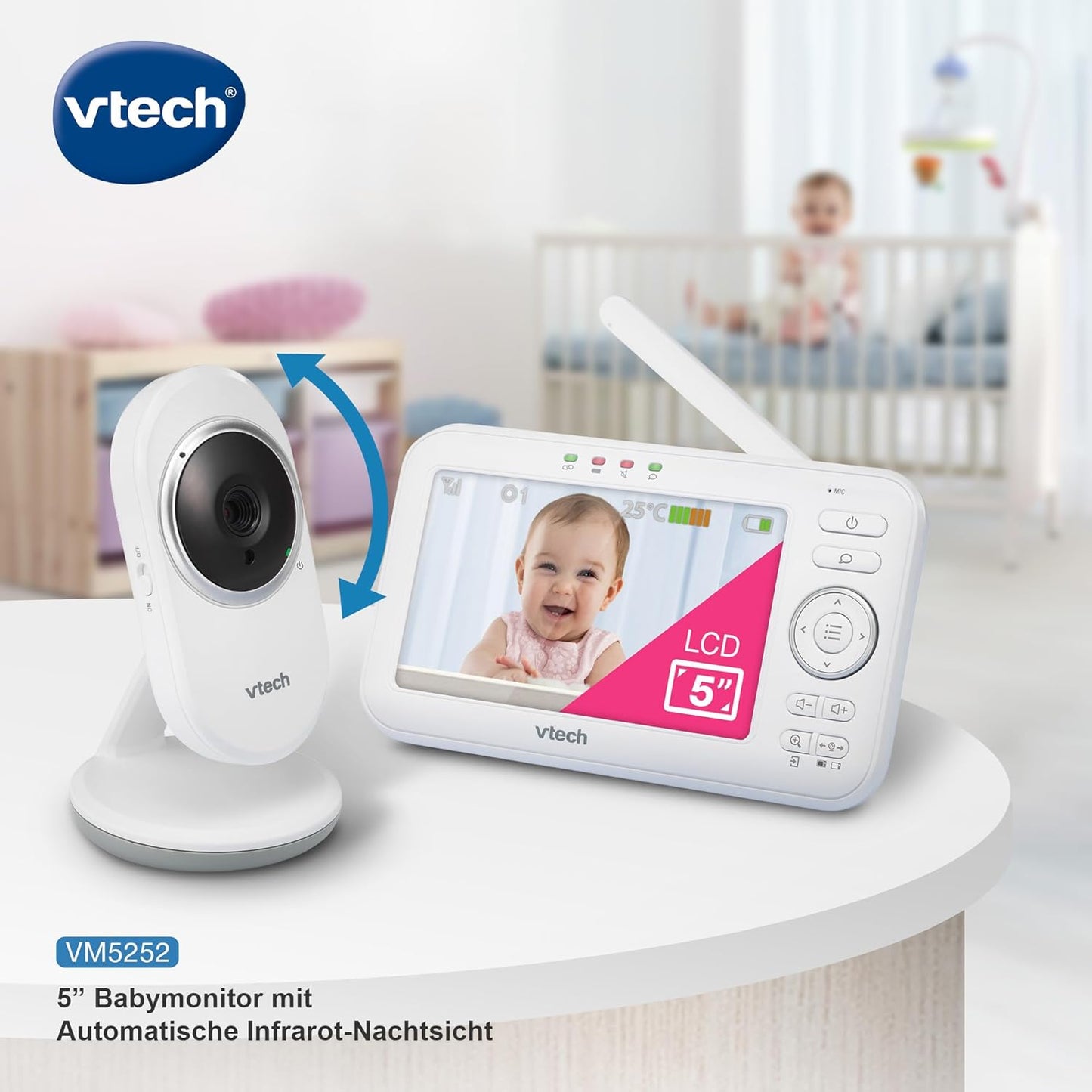 VM5252 Babyphone mit Kamera, Neig&schwenkbare Kamera 5" LCD
