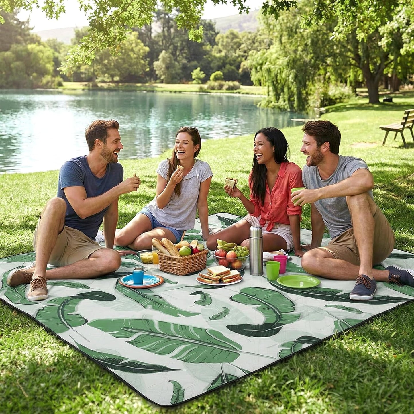 Wasserdichte Picknickdecke, 150x200 cm, 150x200 cm Grün - Tropische Blätter