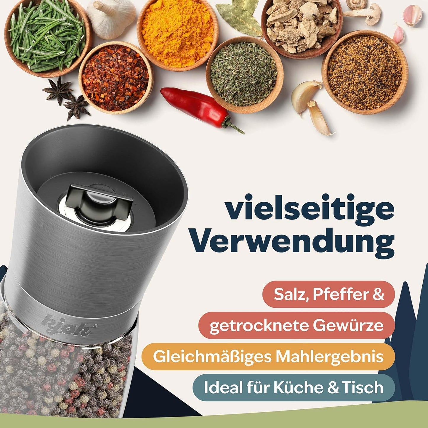 Salz- und Pfeffermühlenset mit verstellbarem Keramikmahlwerk, Kjøk Salz & Pfeffermühle Edelstahl / Glas