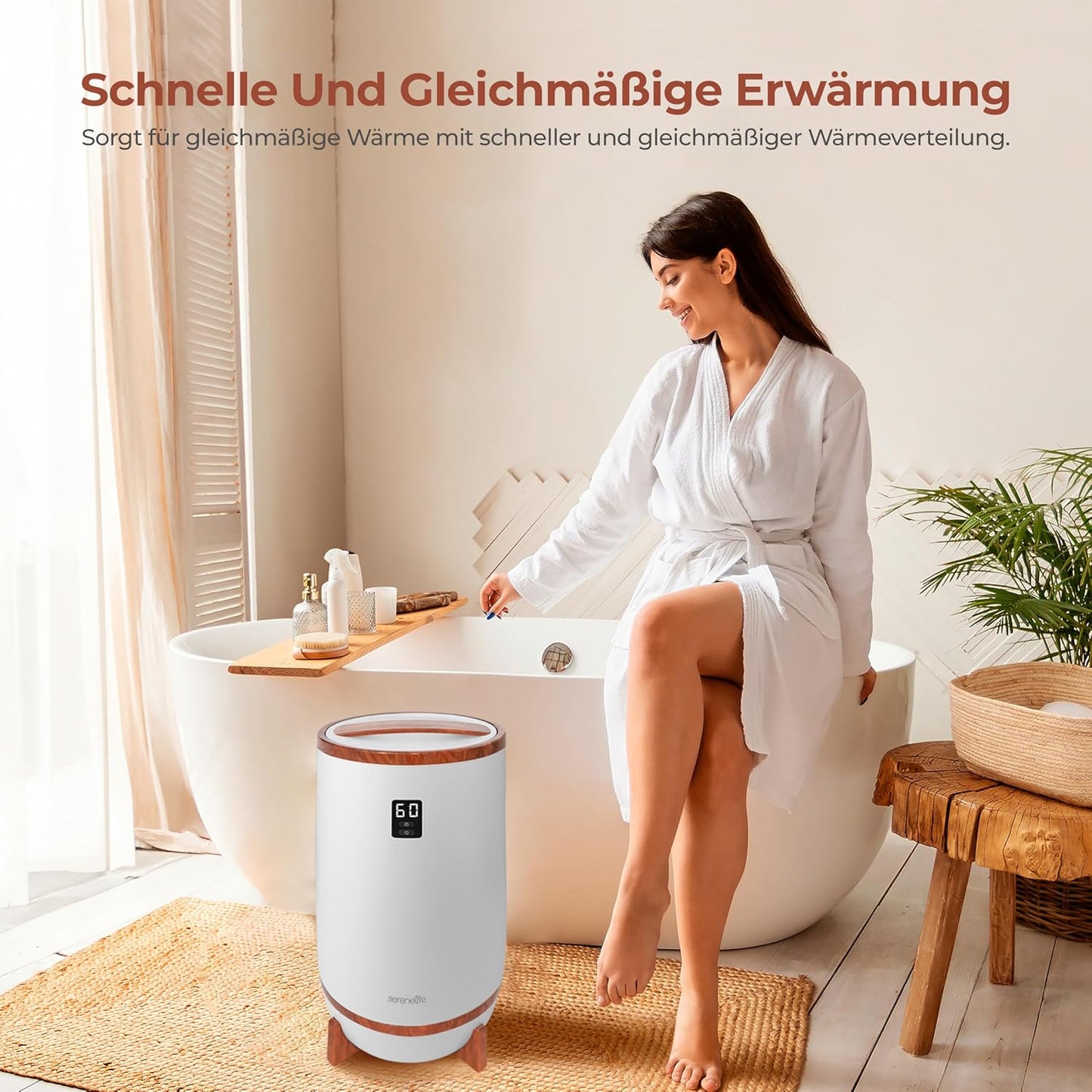 Elektrischer Handtuchwärmer mit Timer und Überhitzungsschutz, Braun Holzoptik