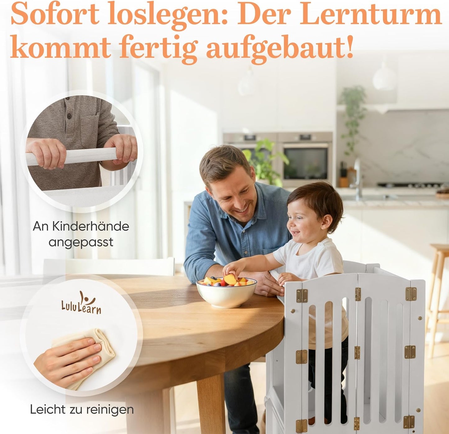 Faltbarer Lernturm ab 1 Jahr, höhenverstellbar, Weiss