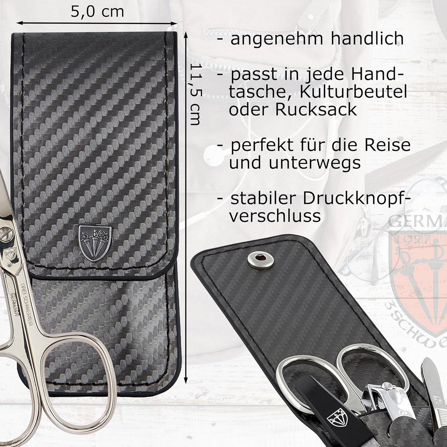 4-teiliges Nagelpflegeset Capri, CARBON DUNKELGRAU / KUNSTLEDER