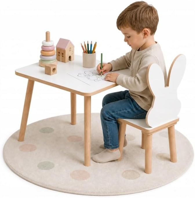 Kindertisch mit Hasenstuhl-Set, Kids Table And Chair Rabbit Set 50 x 50 x 47 cm
