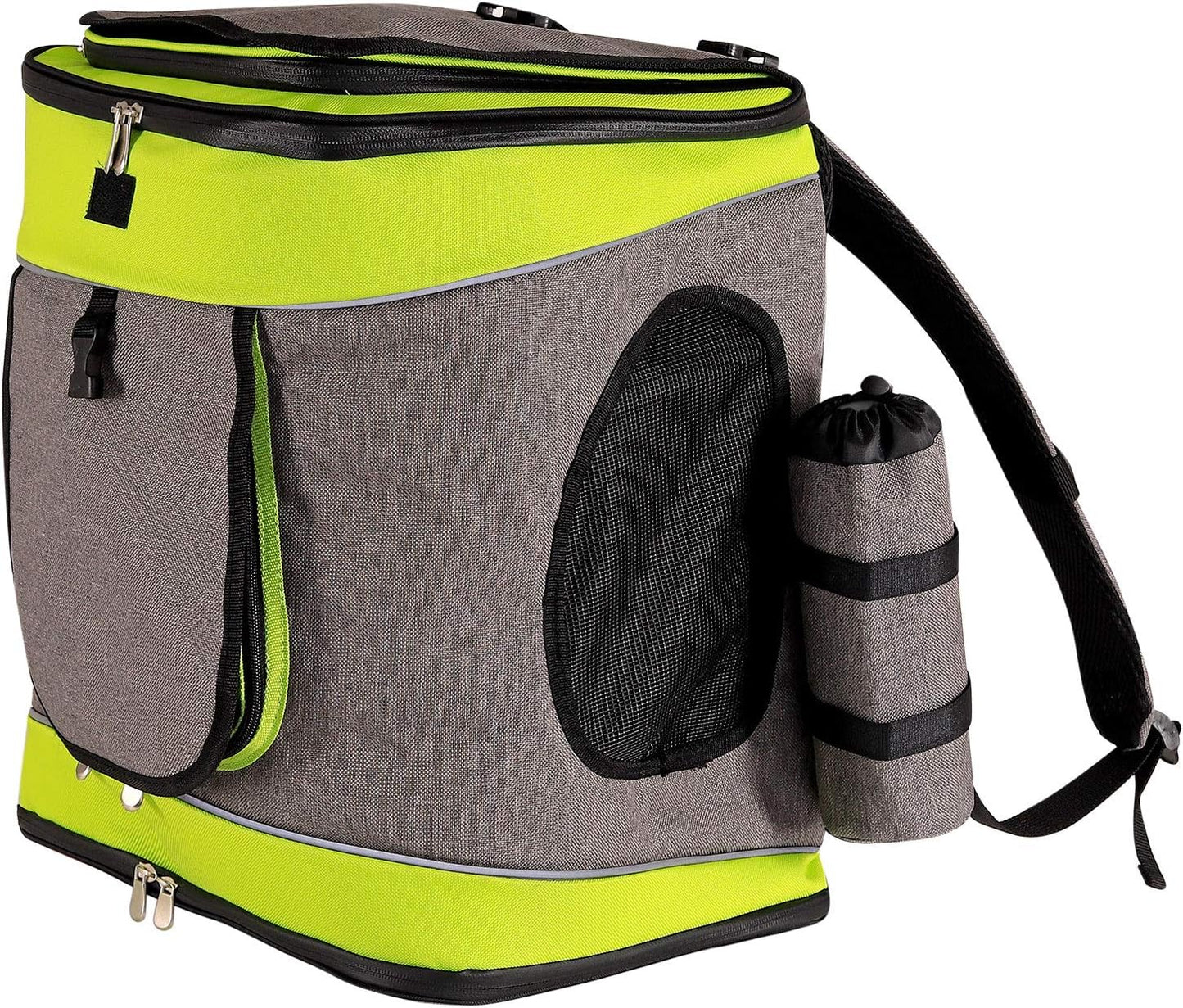 Faltbarer Hunderucksack mit Flaschenhalter & Kissen, Grau/Grün
