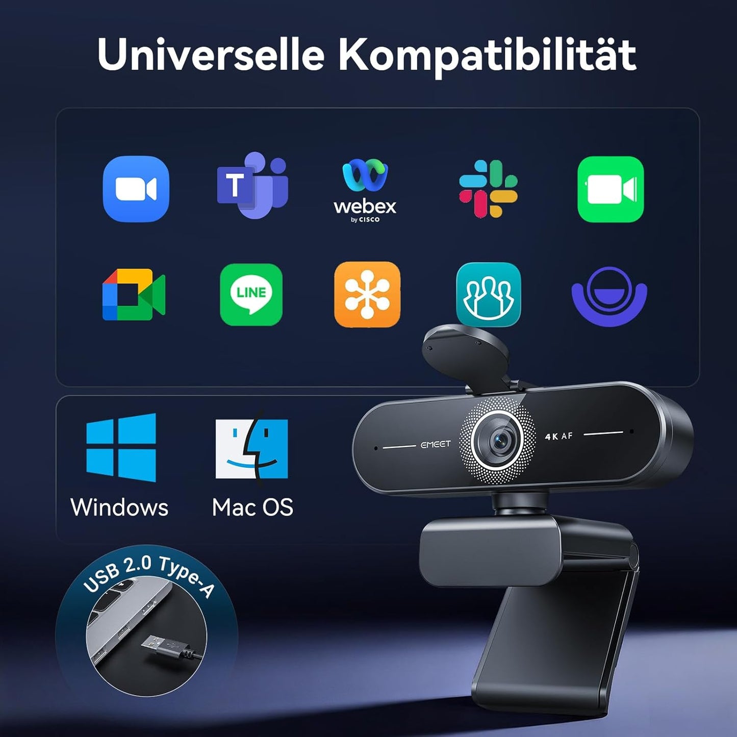 C60E 4K Webcam mit Autofokus & Dual-Mikrofonen, C60E Single