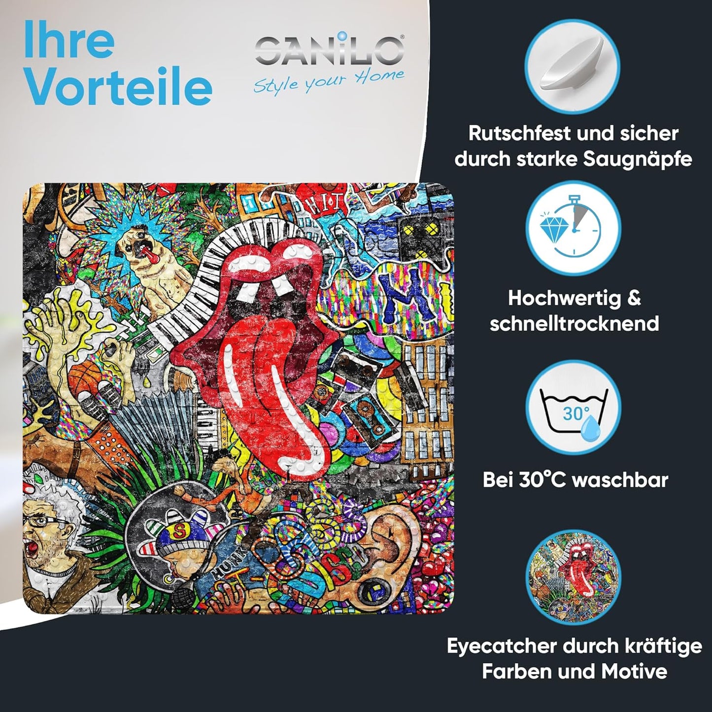 Antirutsch-Badematte, maschinenwaschbar, Graffiti-Motiv, Graffiti