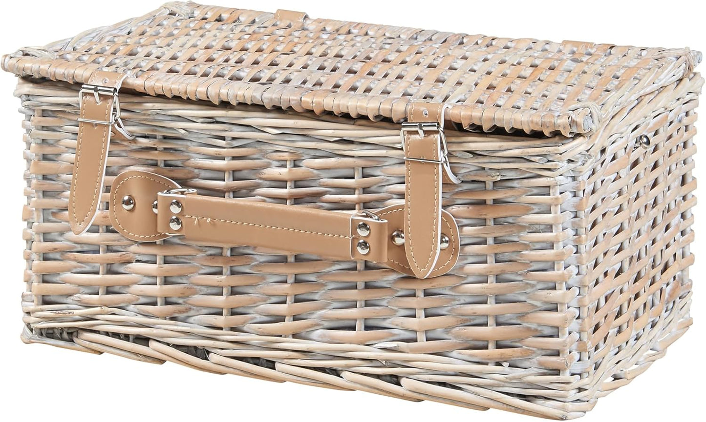 Picknickkorb Lumparland für 4 Personen, Weiß / Blau 42 x 28 x 20 cm