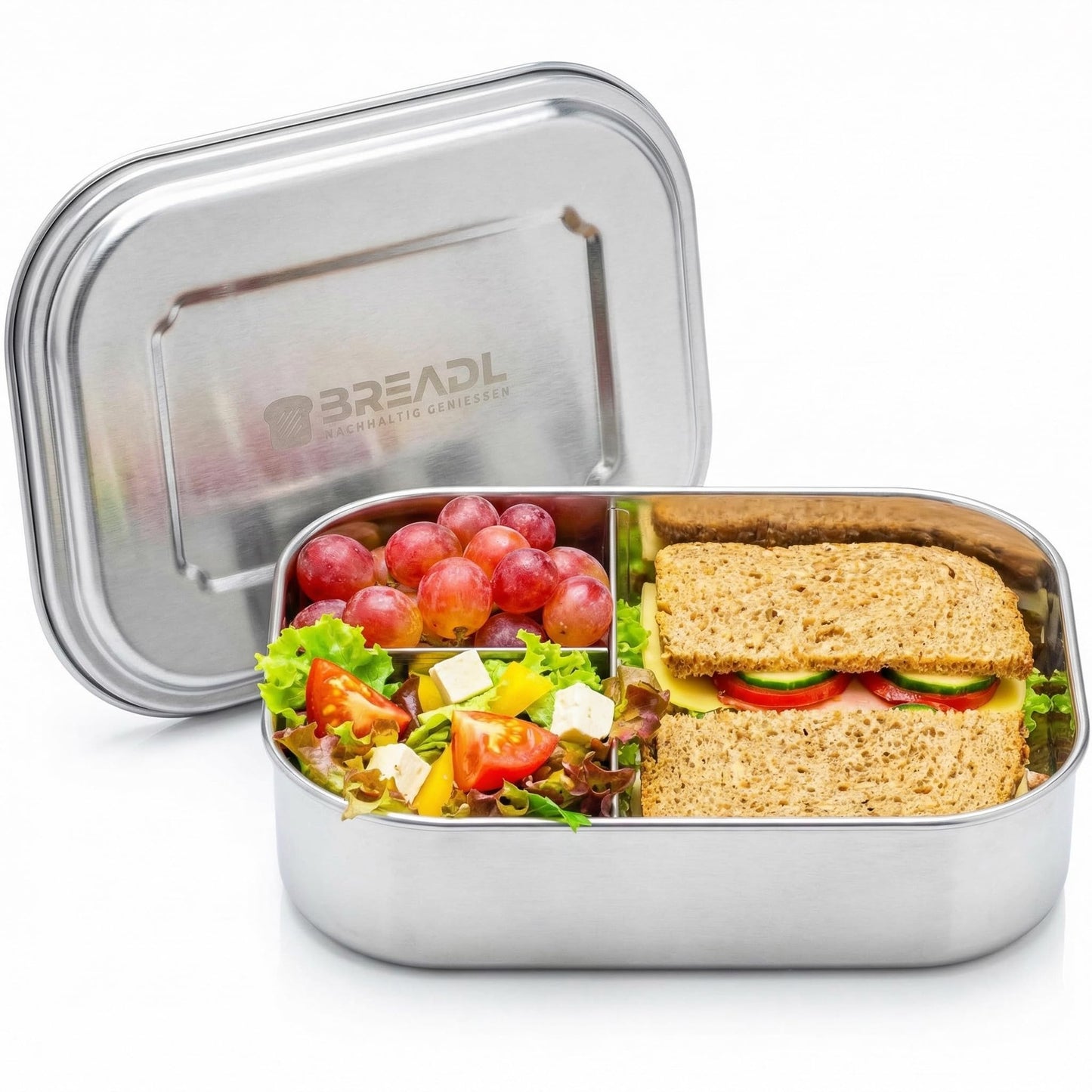 Edelstahl Brotdose, 1400ml / 3 Fächer Edelstahl
