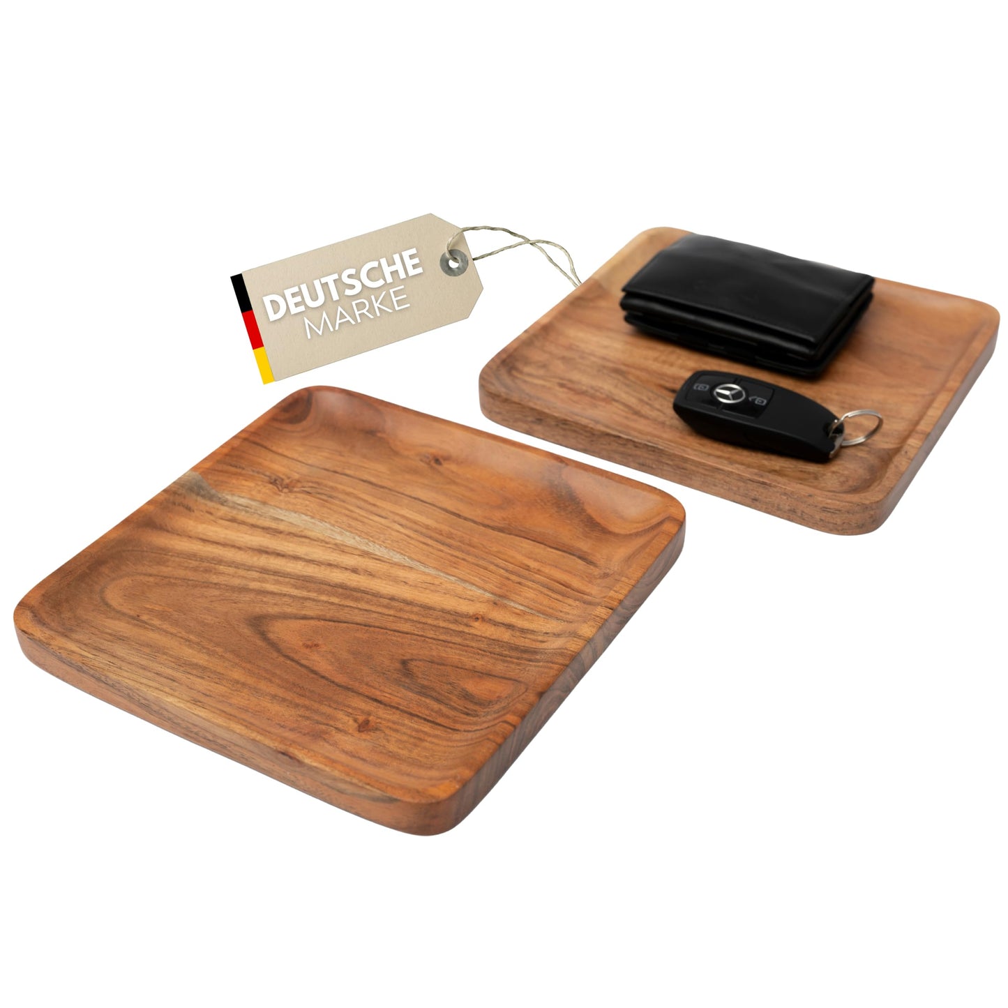 Holztablett 2er-Set quadratisch, 20 cm x 20 cm