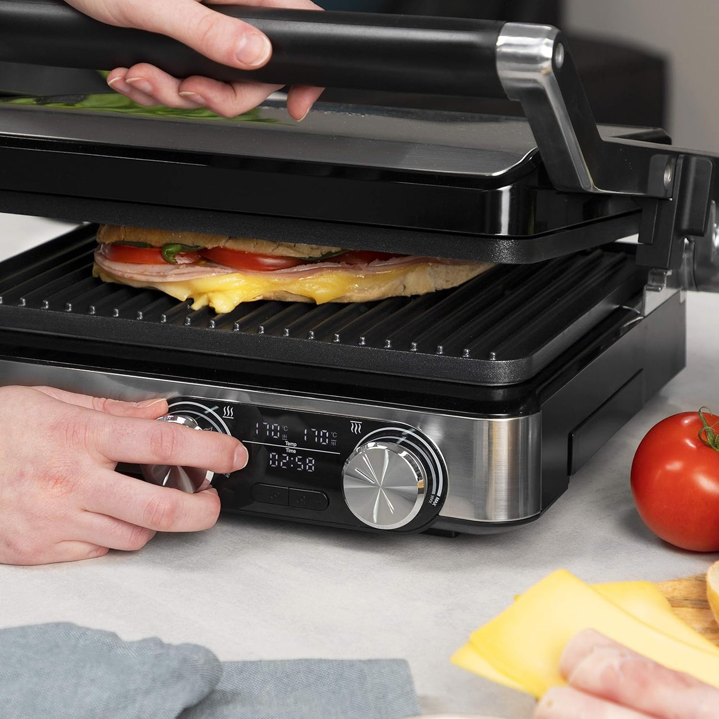 Digitaler Tischgrill Master Pro 2 mit 2 Thermostaten, Digitaler Kontaktgrill