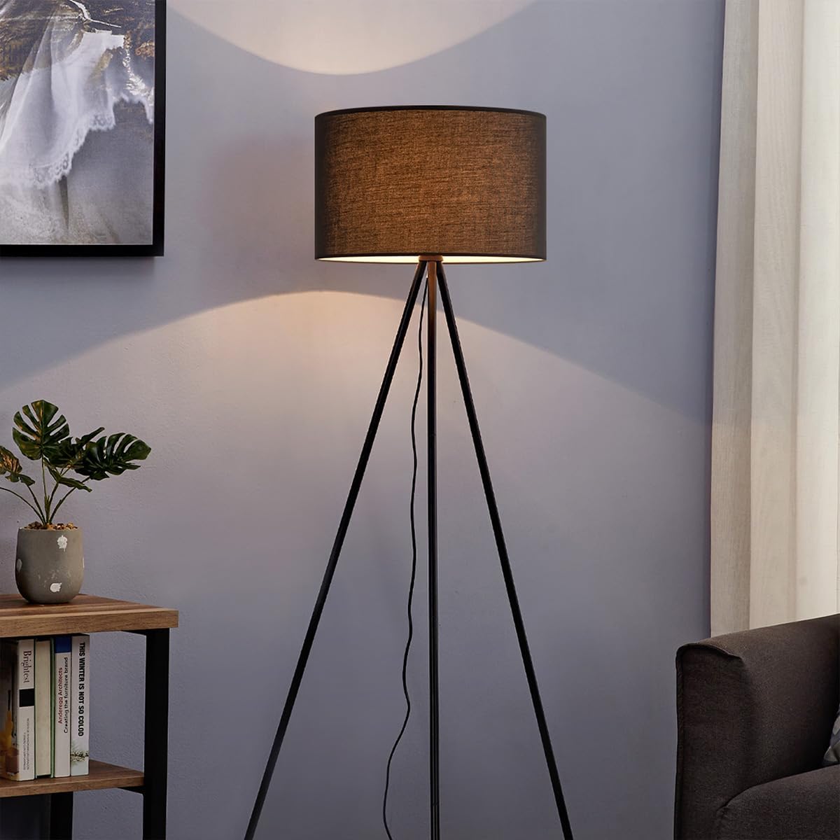Moderner Lampenschirm Zylinder für E27 Fassung, Nacht Schwarz 40cm durchmesser 22cm höhe