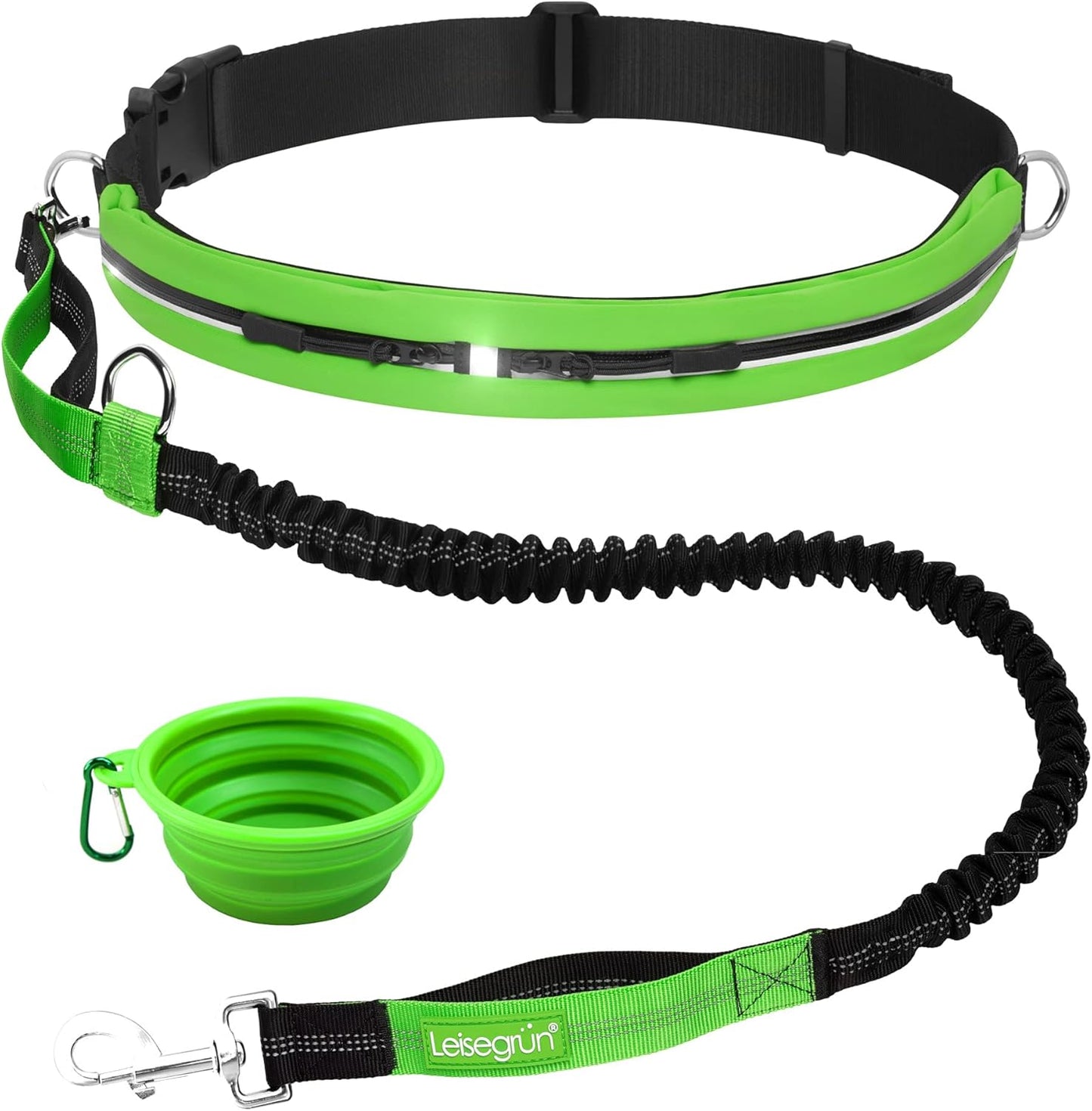Joggingleine für grosse Hunde mit Bauchgurt und Ruckdämpfer, Set Joggingleine - Grosse Hunde, Grün