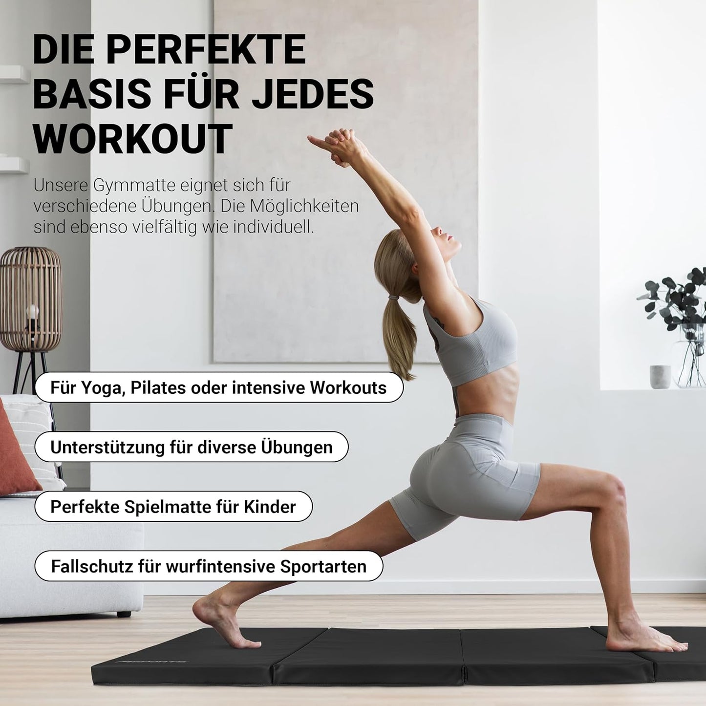 Klappbare Turnmatte, Schwarz 190 x 80 x 5 cm