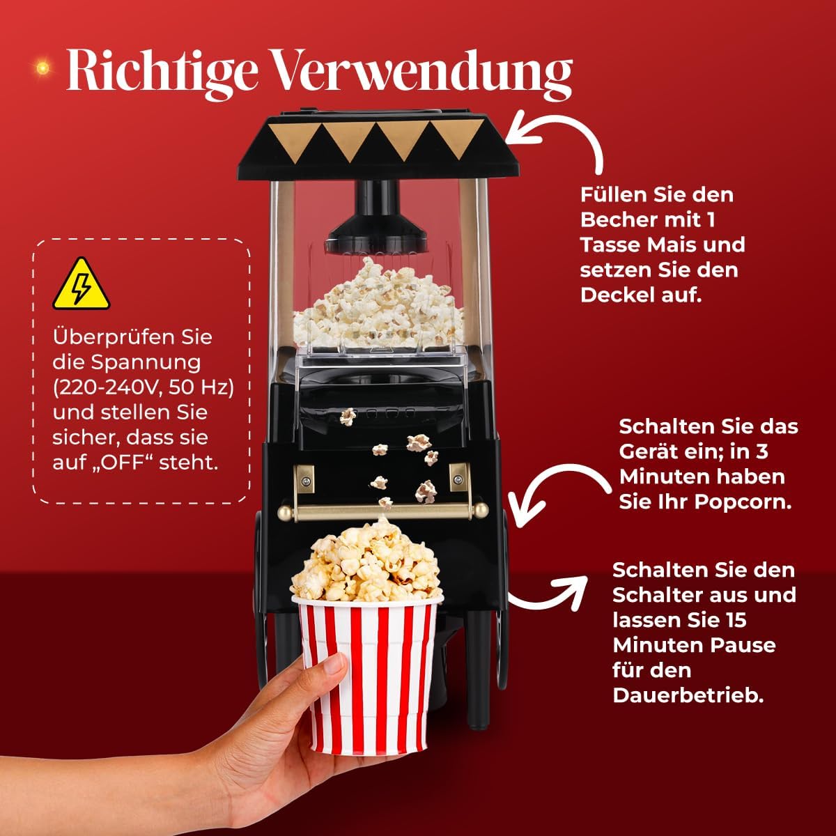 Retro-Popcornmaschine, Schwarz