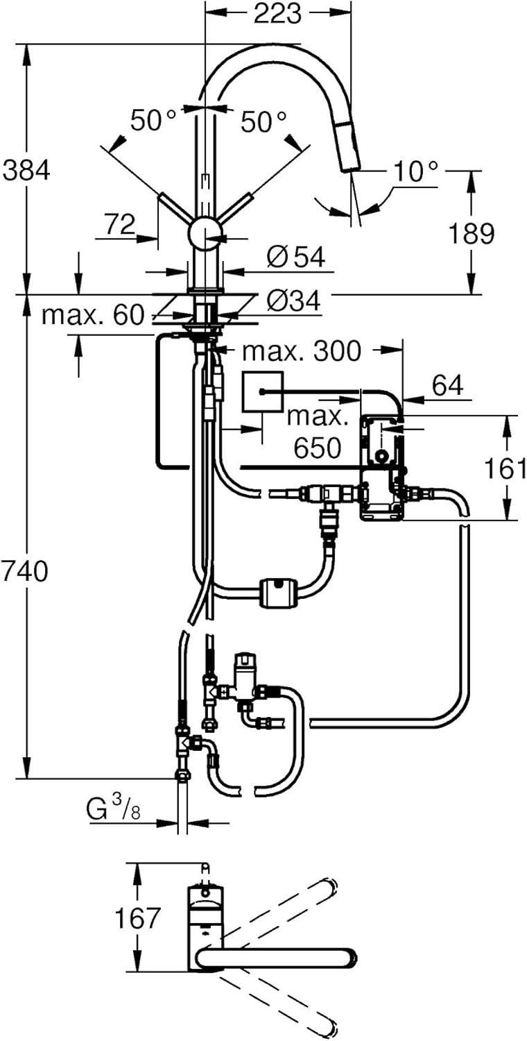 Minta Touch Elektronische Spültischarmatur mit Dual-Spülbrause, C-Auslauf Touch: Wasser-Aktivierung durch Berührung herausziehbare Dual Spülbrause Chrom