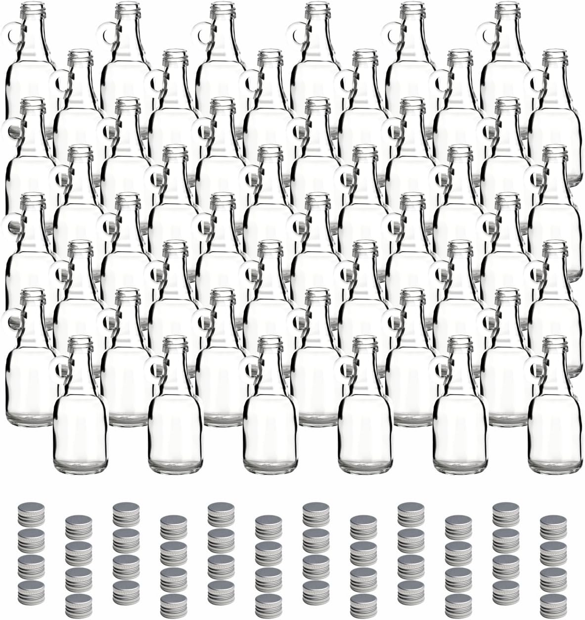 Mini Glasflaschen-Set mit Henkel und Schraubverschluss, 48 Stück, Silberfarben - Deckel 48 Stück/40ml