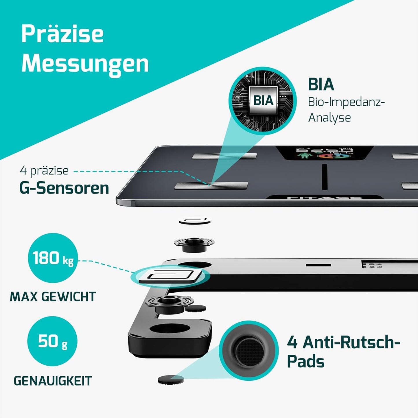 Digitale Körperfettwaage mit App, LCD