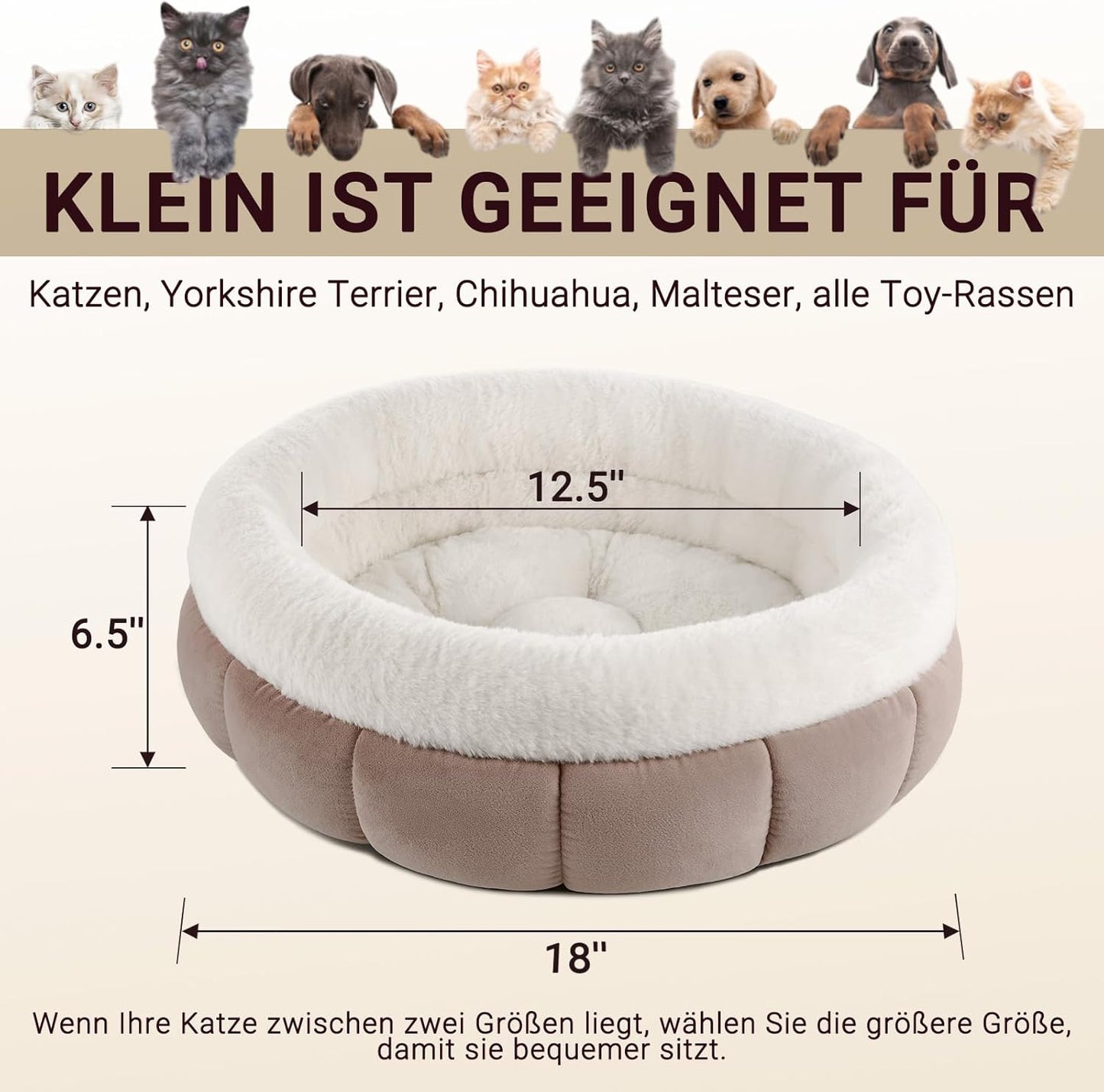 Katzenbett mit rutschfester Basis, 45x45x16.5CM Braun