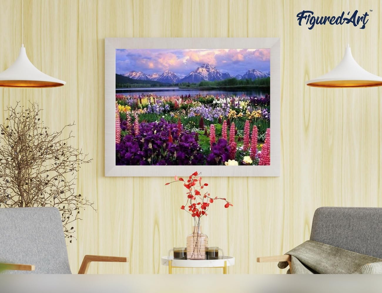 Malen nach Zahlen - Blumen und See am Fusse des Berges, Blumen und See am Fusse des Berges 40x50cm Mit Keilrahmen (nicht gespannt)