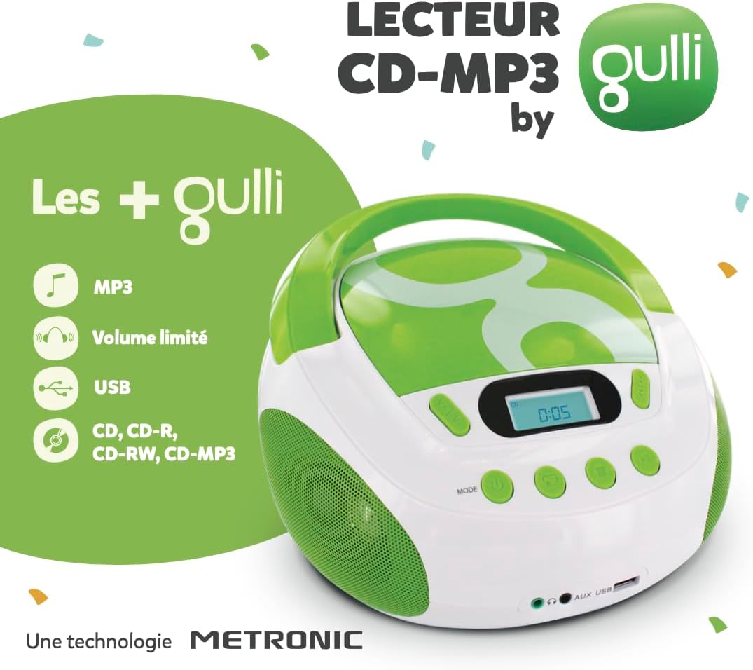 Tragbarer CD-/MP3-Player mit USB für Kinder, Gulli Grün