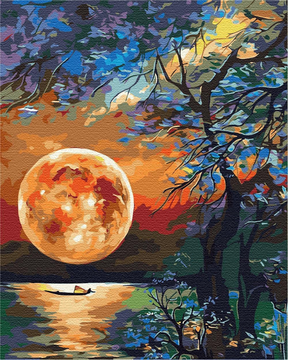 Malen nach Zahlen Set Mond am See, Mond am See Mit Rahmen