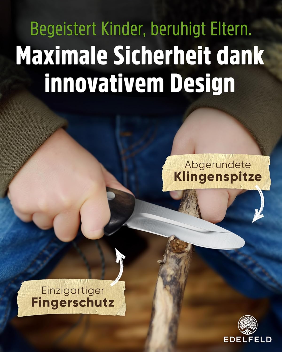 Kinderschnitzmesser mit Schnitzbuch, Exklusiv - Schwarz (Vollholz)