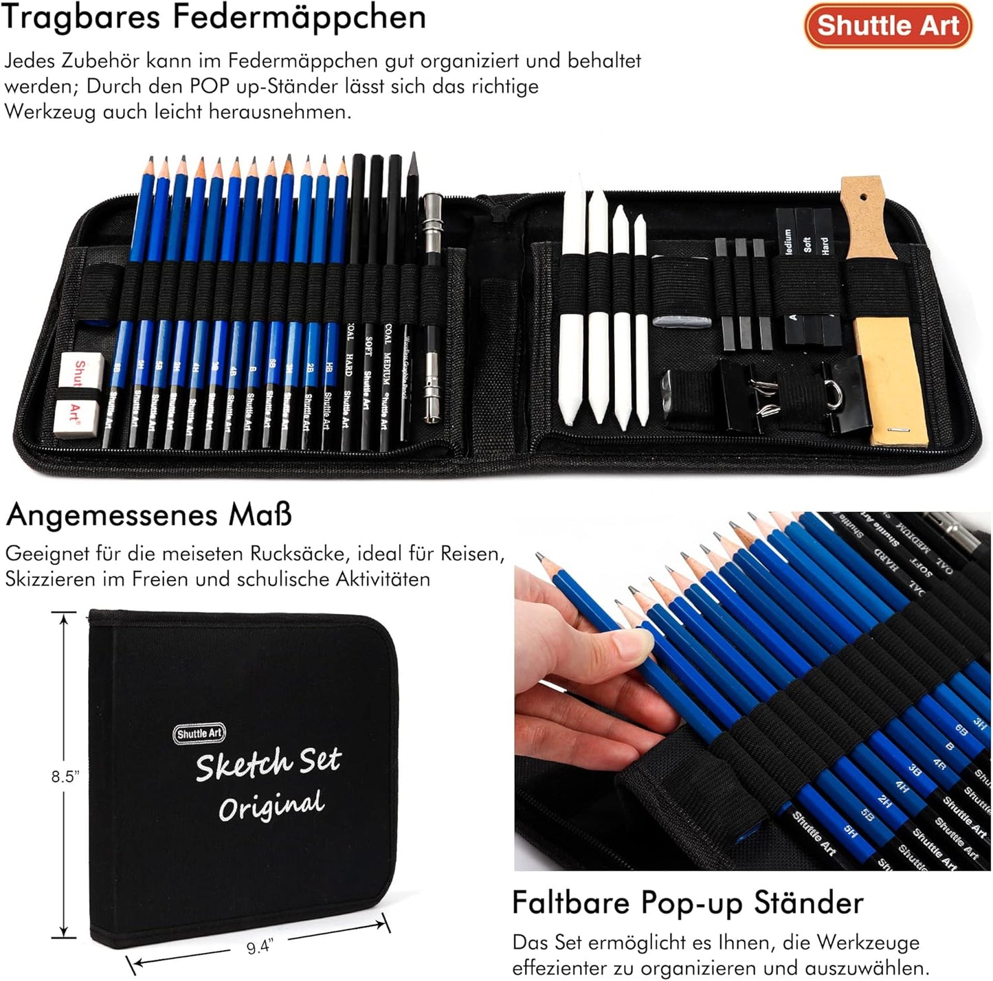 37-teiliges Zeichenstifte Set inkl. Tasche und Skizzenbuch