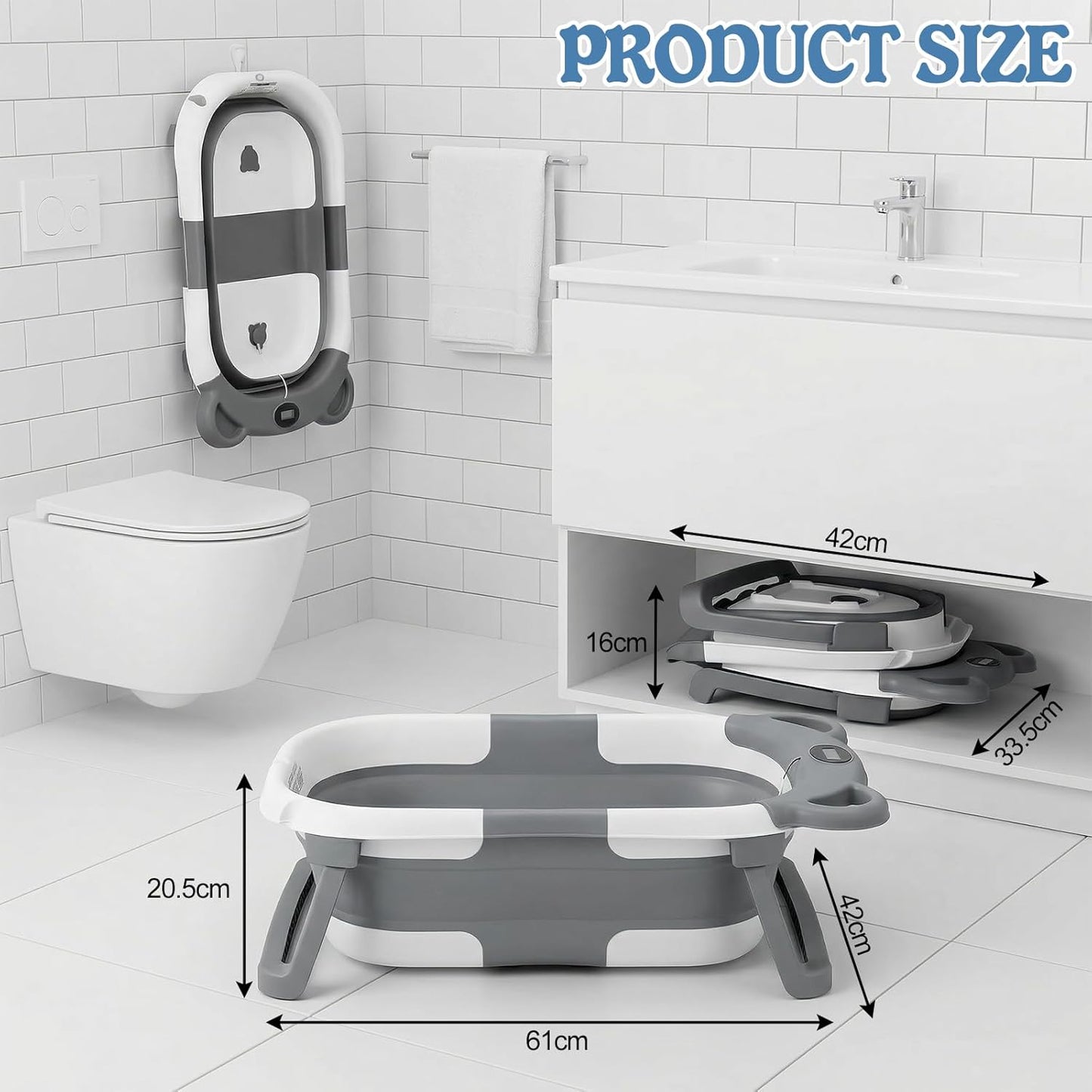 Faltbare Babybadewanne mit Thermometer & Badekissen