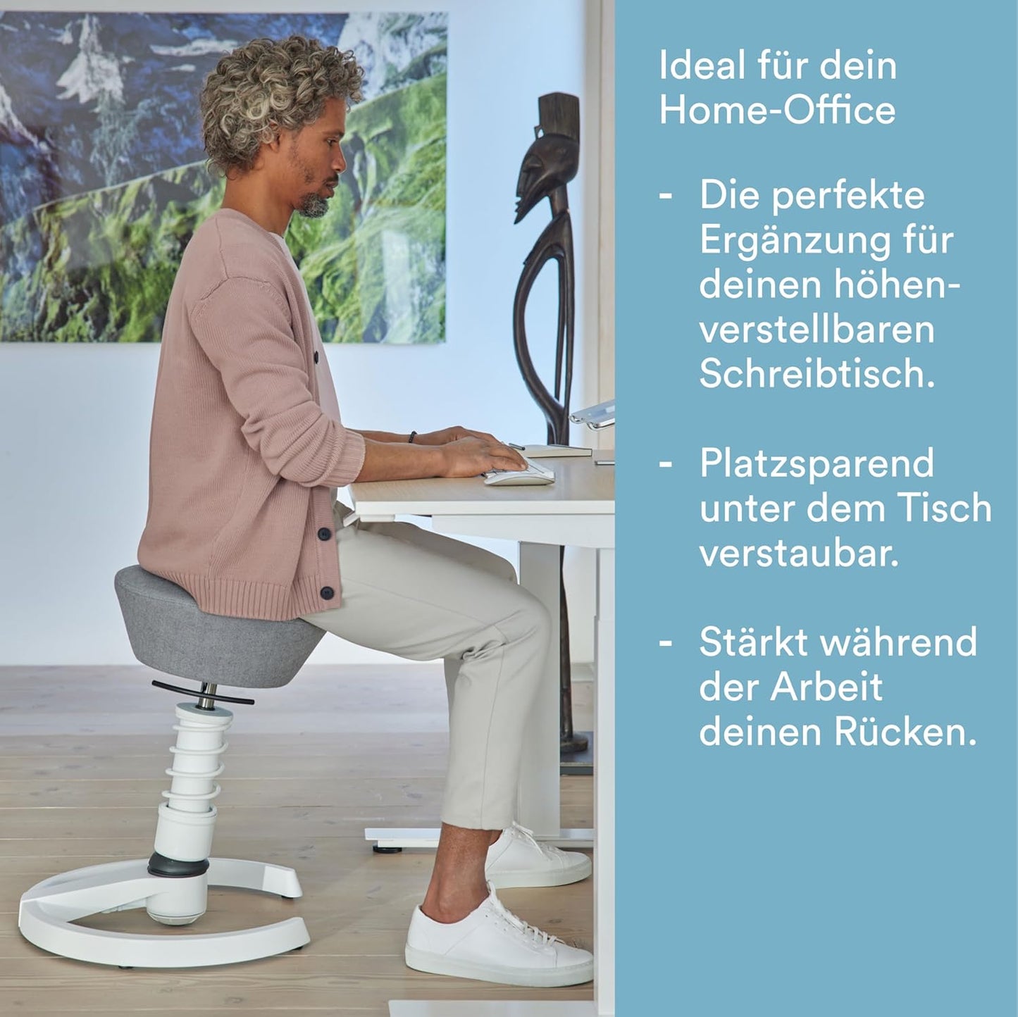 Ergonomischer Swopper mit Rückenlehne, Gestellfarbe - Schwarz Kunstleder Uruguay Sitzfarbe - Schwarz