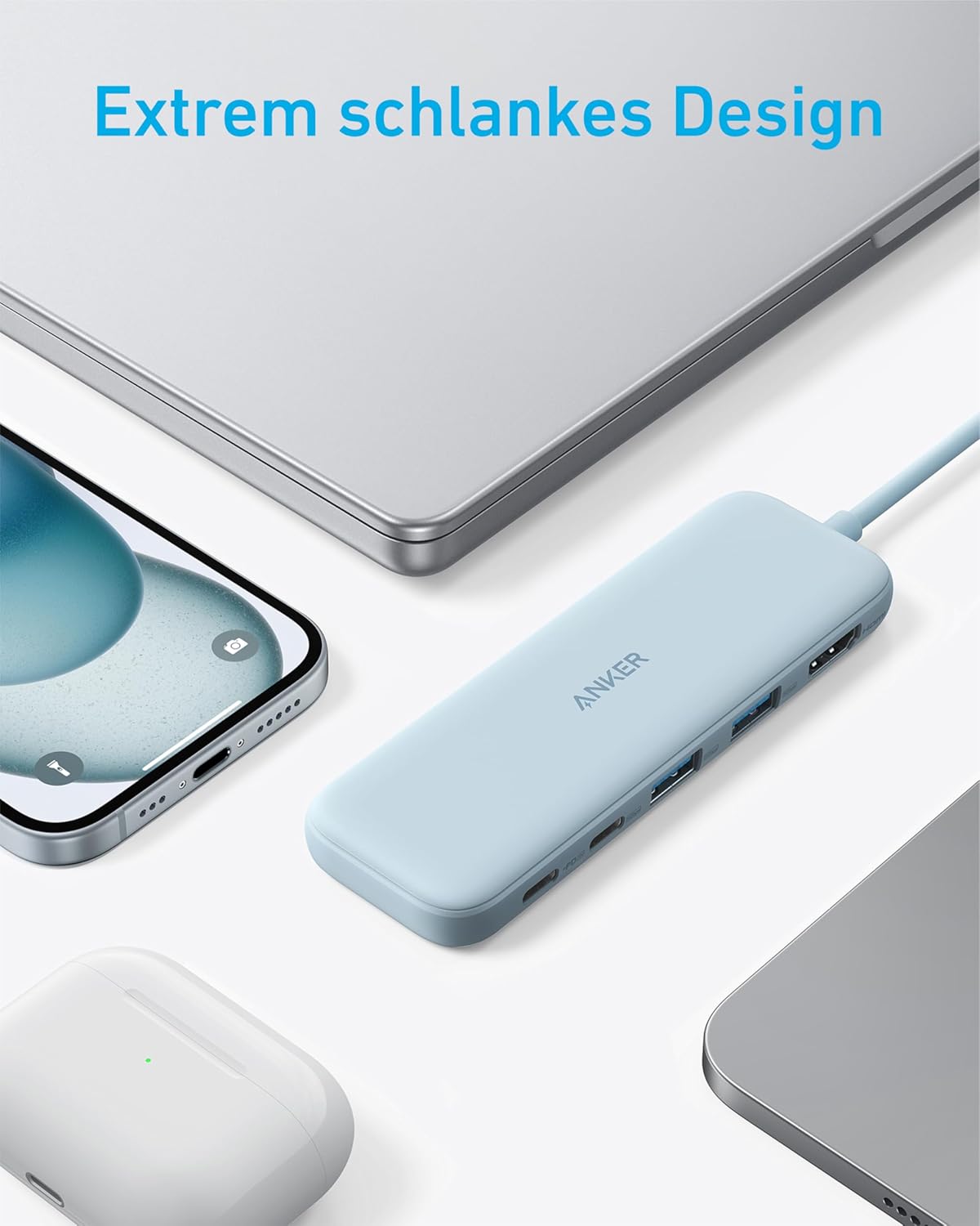 USB-C Hub mit 4K HDMI und 5Gbps Datenanschluss, Blau