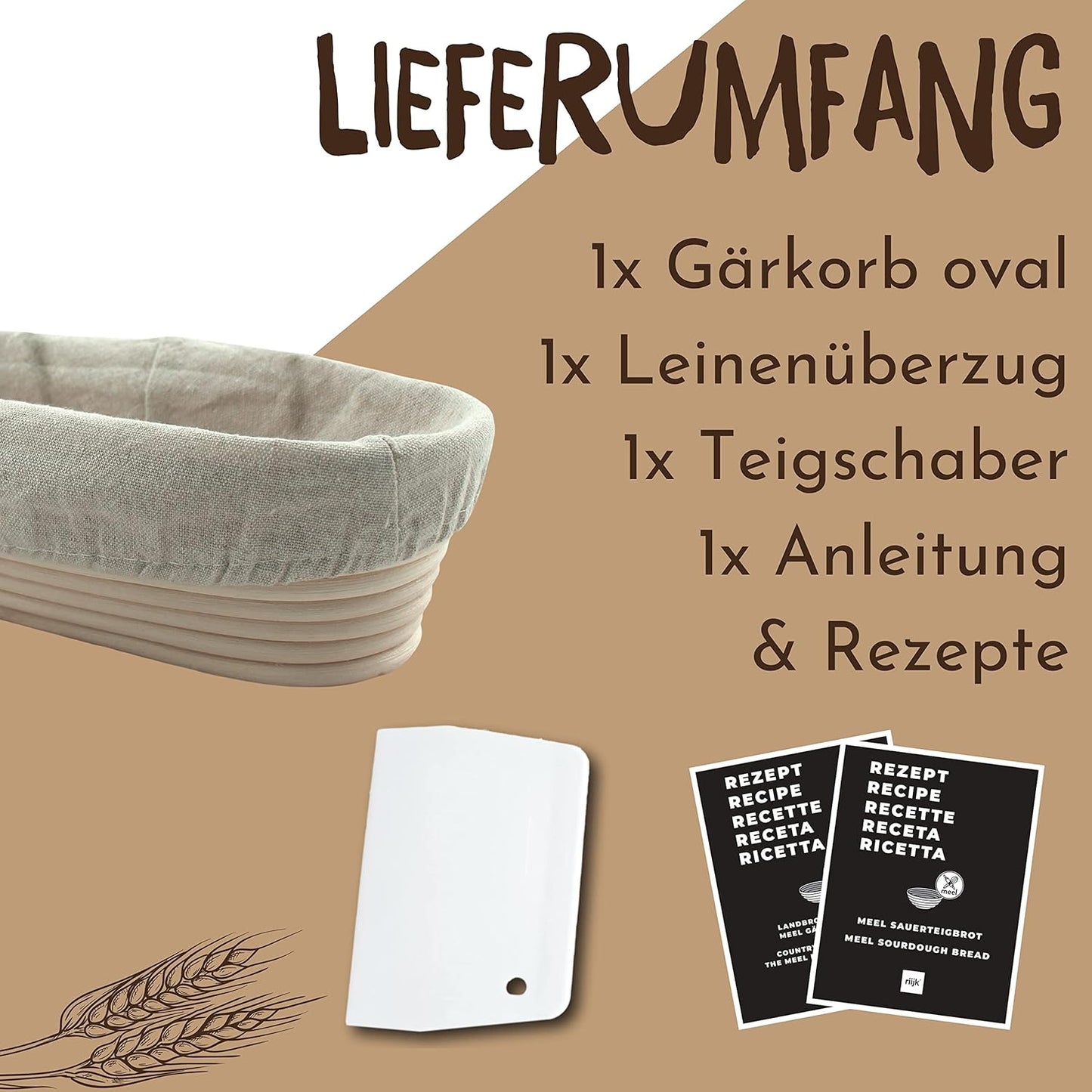 Gärkörbchen mit Teigschaber, Ovale 28 cm