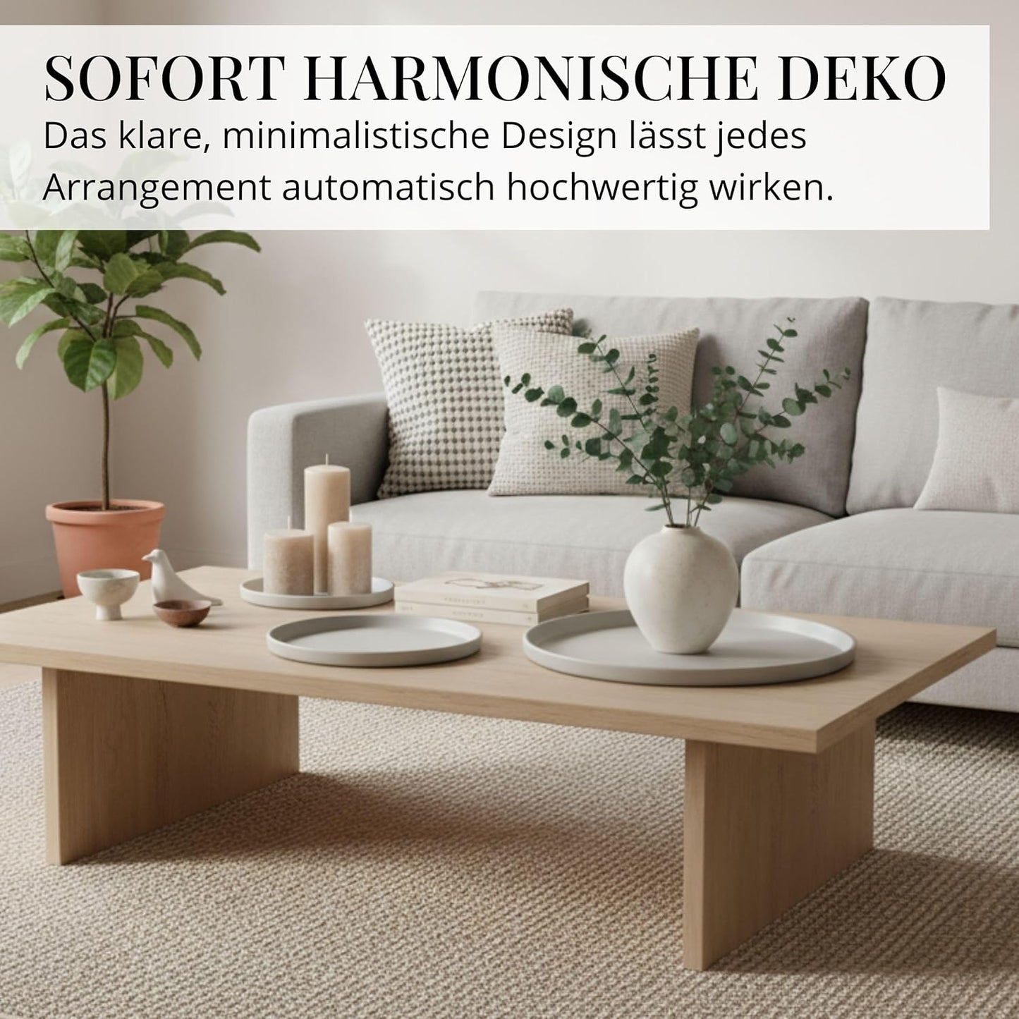 Rundes Deko-Tablett-Set (3 Stück) für ganzjährige Dekoration, Greige