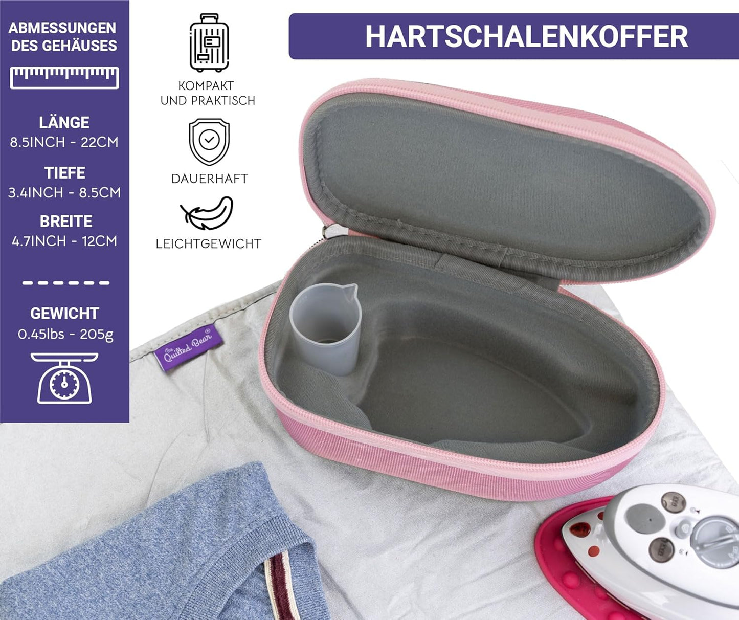Reisebügeleisen, Mini Fer - Fer avec boîtier Rosa
